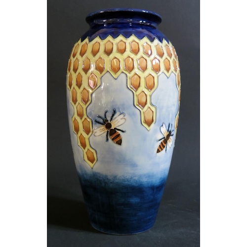 43 - A Modern Moorcroft Bee and Honeycomb Vase, 25cm, boxed
