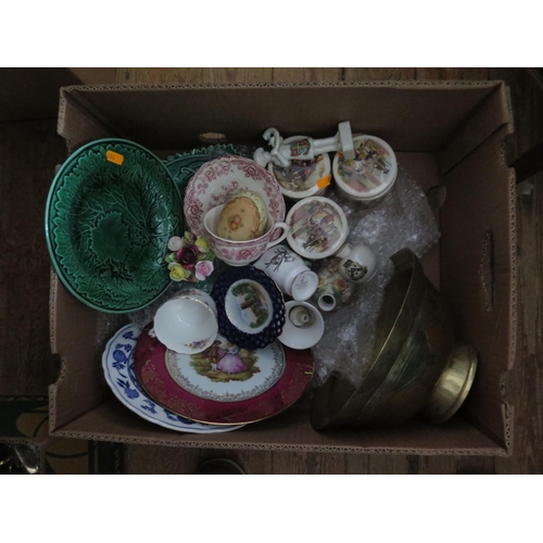 734B - A Chinese Bronze Bowl, Victorian tin glazed leaf plates, Worcester Royal China Works pot with cover ... 