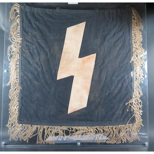 785 - A Nazi German Hitler Youth Trumpet Banner, c. 45x44cm without tassels and presented between two pers... 