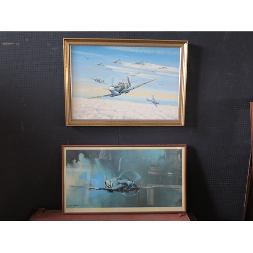 771b - Barrie A F Clark Spitfire Print & J Pritchard Spitfire Escort Scene Framed & Glazed