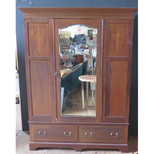 1081b - An Edwardian Inlaid Mirrored Gentleman's Wardrobe, 153cm wide x 200cm height x 50cm deep