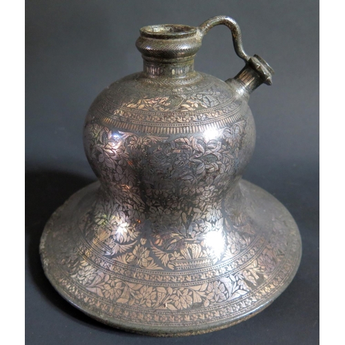 1188 - A Indian Bidriware Hookah Pipe Base, probably 18th century, base 19.5cm diam.