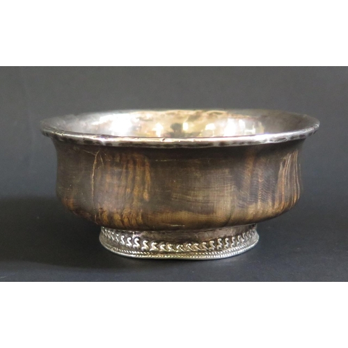 1016 - An Antique Foreign Silver Lined Treen Bowl, 11cm diam. x 5cm high