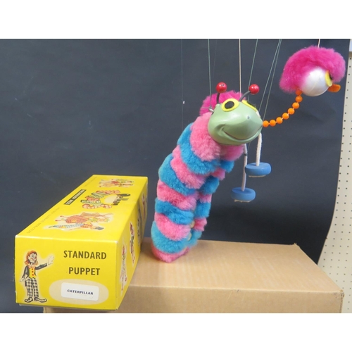 103A - A Pelham Puppet Caterpillar in Box, Cat in Box and An Ostrich