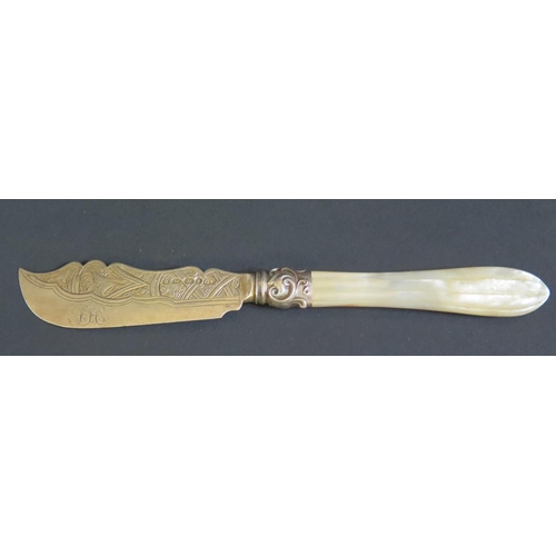 1069 - A Victorian Silver Butter Knife with mother of pearl handle, Birmingham 1866, George Unite