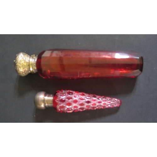 1072 - A Victorian Cut Cranberry Glass Silver Mounted Scent Flask 10cm Birmingham 1884 Cornelius Desormeaux... 