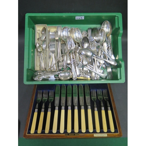 1109 - A Cased Set of |Fish Eaters with silver collars and selection of silver plated flkatware