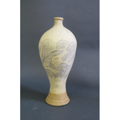 1152 - An Early Chinese Earthenware Vase with foliate decoration, label to base,  23cm
(PHONE BID IN 10)