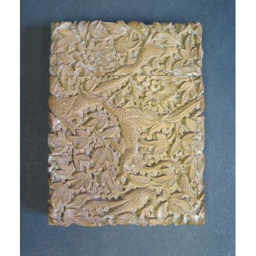 1158 - A 19th Century Asian Carved Sandalwood Card Case, 10x7.5cm (PHONE BID IN 10)