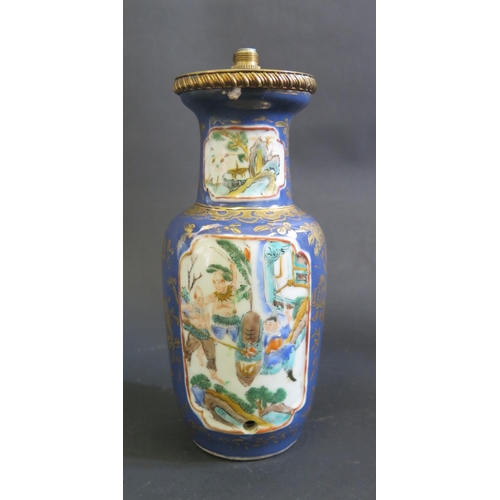 1164 - An 18th Century Chinese Famille Verte Vase, drilled and converted to a lamp, 18cm. Rim cracked. A/F
... 