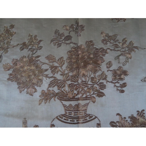 1168b - A 19th Century Chinese Gold Thread on Silk Embroidery decorated with jardinières and flowers, 89x59c... 