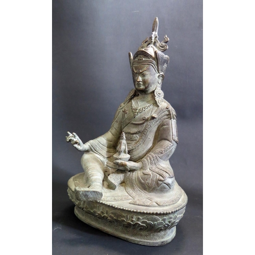 1176A - A Bronze Bodhisattva sitting on a lotus blossom, 34cm high