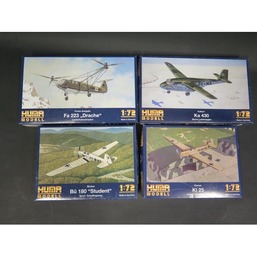 12 - Four Huma Modell WWII German War Plane Kits 1/72 Scale. 3004, 5000, 3008, 4501. Appear unmade, compl... 
