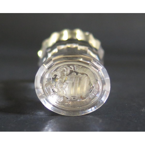 1204 - A 19th Century Carved Crystal Seal, the 24x20mm helix carved with a Coat of Arms and the motto 'cruc... 