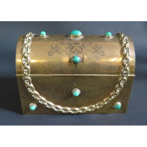 1209 - A 19th Century Gilt Copper Dome Topped Casket mounted with malachite, 20x10cm