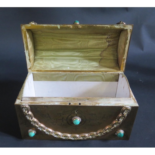 1209 - A 19th Century Gilt Copper Dome Topped Casket mounted with malachite, 20x10cm