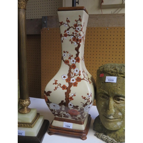 1554 - A Porcelain Lamp Base decorated with prunus, 87cm overall height