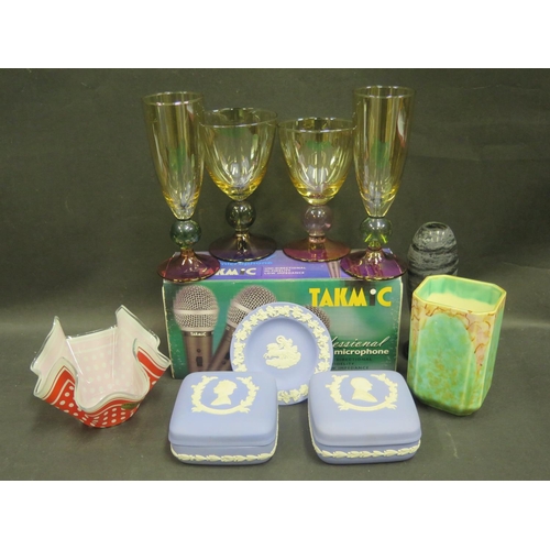 1606 - A Selection of Oddments including Four KROSNO Glasses with tri-colour lustre, Wedgwood jasper ware, ... 