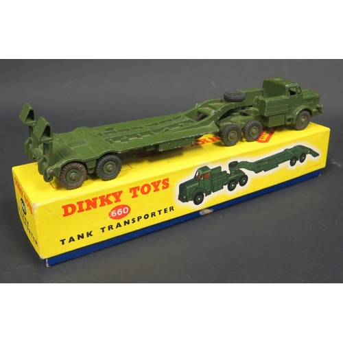 188 - A Dinky Toys 660 Tank Transporter. Fair to good, used condition in good original yellow/blue box  wi... 