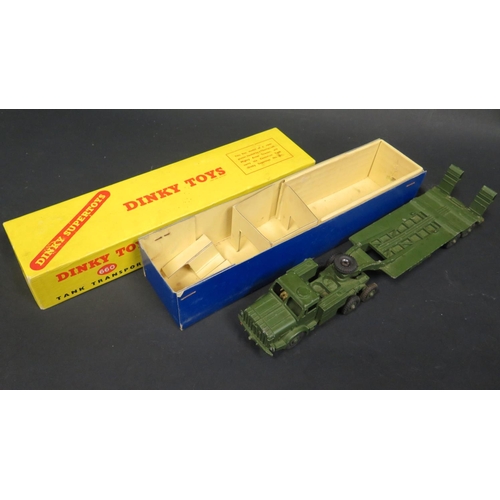 188 - A Dinky Toys 660 Tank Transporter. Fair to good, used condition in good original yellow/blue box  wi... 