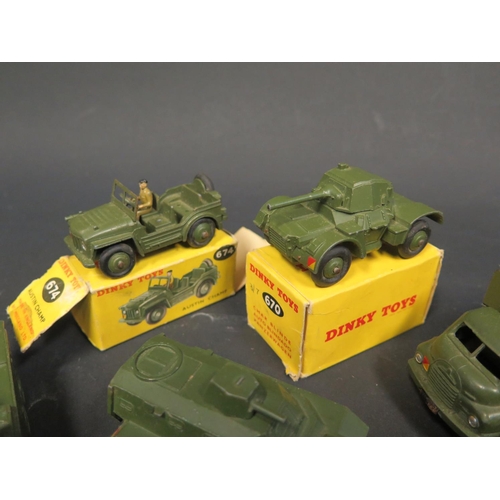 199 - Seven Dinky Toys Military Tanks, Trucks and Austin Champs.