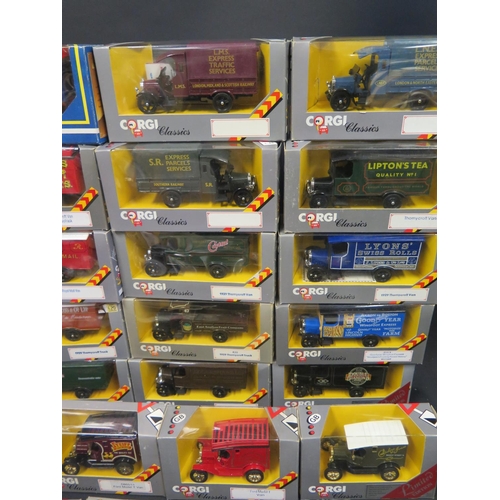 223 - Thirty Corgi Classics Thornycroft and Ford Model T Vans in Boxes