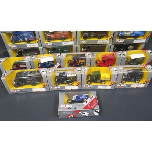 223 - Thirty Corgi Classics Thornycroft and Ford Model T Vans in Boxes