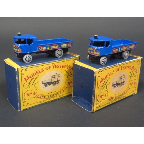 249 - x2 Matchbox Models of Yesteryear Y4-1-2 1928 Sentinel Steam Wagon in Blue 'Sand & Gravel Supplies' l... 