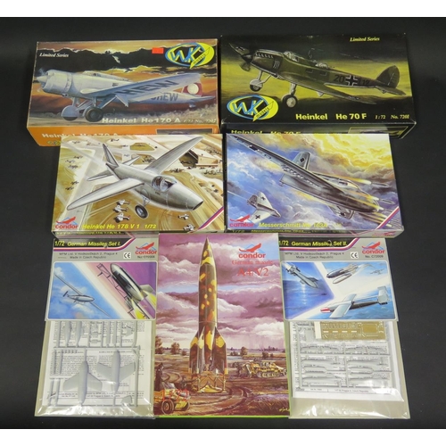 27 - Four Condor and WK Models WWII German War Plane and Missile Kits 1/72 Scale. Including Heinkel and M... 