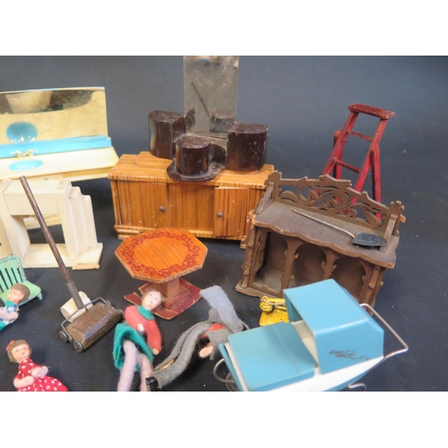 315a - A Selection of Dolls House Furniture and accessories including Tri-ang Spot-On Pram.