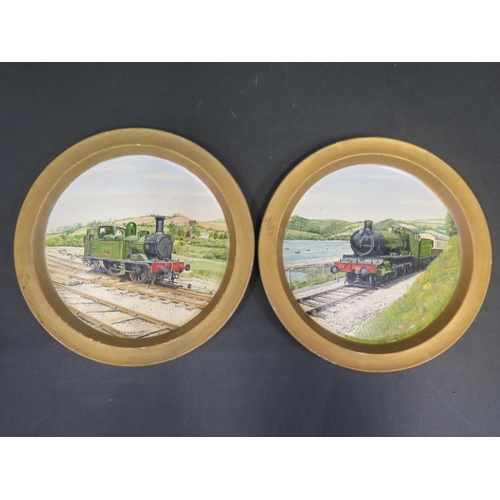 418 - A Pair of T.G. Green Plated painted in oils with scenes of The Dart Valley Light Railway