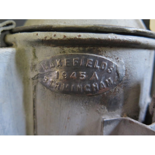 419 - A Grey Overpainted Railway Lamp with Wakefield 1945 plaque and stamped with crow's foot