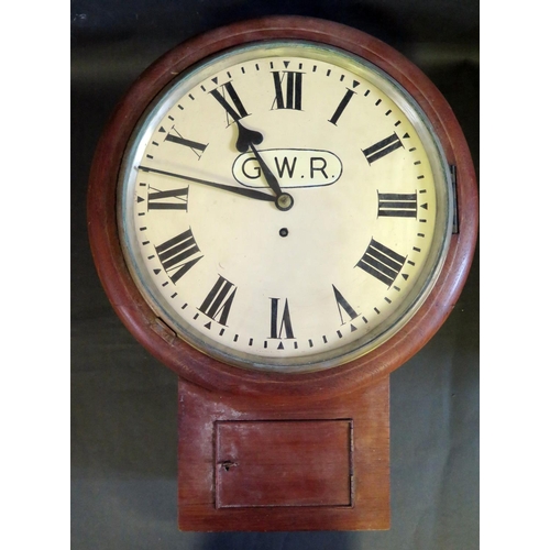 426 - A G.W.R. Drop Pendulum Wall Clock in original teak case with 'G.W.R. 2474' plaque, single fusee chai... 