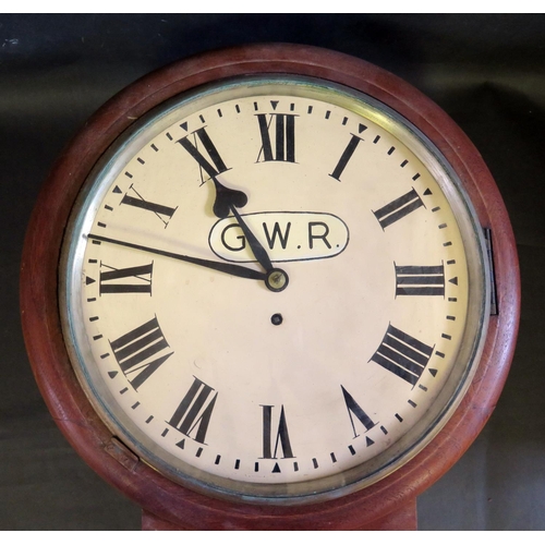 426 - A G.W.R. Drop Pendulum Wall Clock in original teak case with 'G.W.R. 2474' plaque, single fusee chai... 