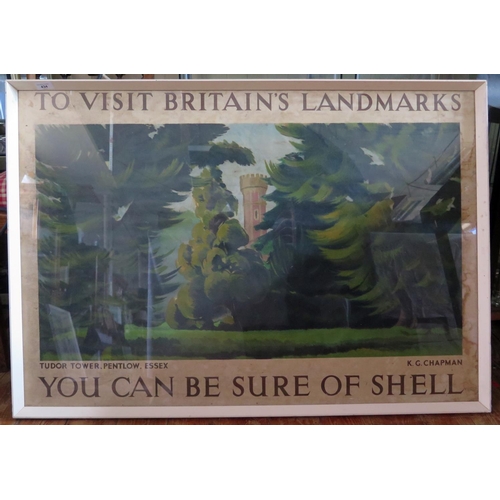 434 - Original Shell Adverting Poster depicting Tudor Tower, Pentlow, Essex, by K.G. Chapman, 106x73cm. Fr... 