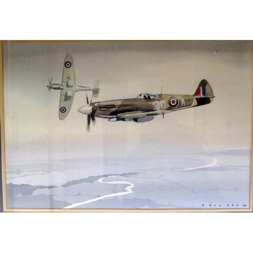 452 - Eric. H. Day (1900 - 1995), Aviation Artist, regularly commissioned by the RAF. Spitfires overhead 1... 