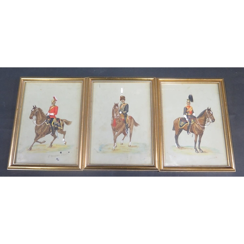 455 - A Set of Three Watercolour Paintings of Cavalry Officers, initialled H.W.G. 1902, 18x13cm, framed & ... 