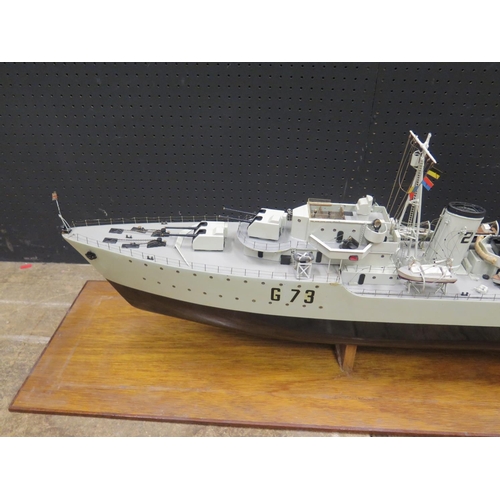 483 - A Wooden Model of H.M.S. Meteor G73 with perspex cover, c. 123cm