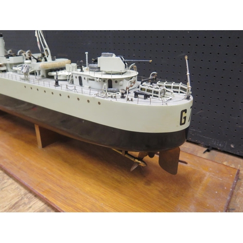 483 - A Wooden Model of H.M.S. Meteor G73 with perspex cover, c. 123cm