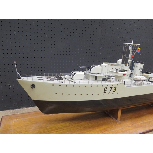 483 - A Wooden Model of H.M.S. Meteor G73 with perspex cover, c. 123cm