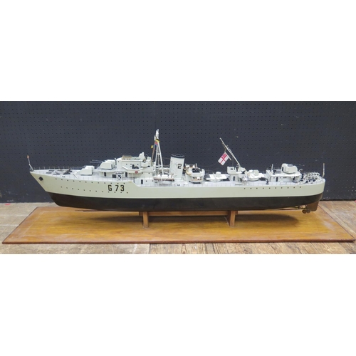 483 - A Wooden Model of H.M.S. Meteor G73 with perspex cover, c. 123cm