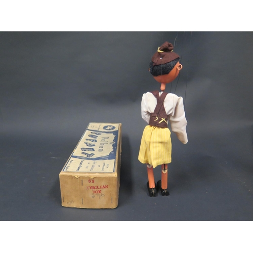 53 - A Rare Pelham Puppet Tyrolean Boy with Flat Lead Hands in Box