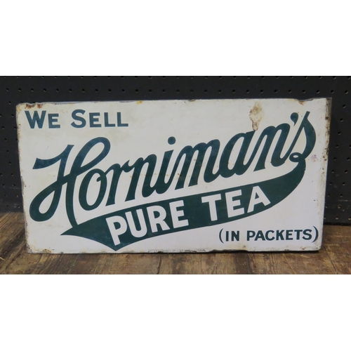 586 - 'WE SELL Horniman's PURE TEA (IN PACKETS)' Double Sided Enamel Advertising Sign, 40x20cm