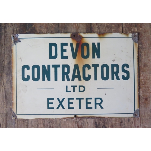 588 - 'DEVON COTRACTORS LTD EXETER' Enamel Sign, 46x30.5cm