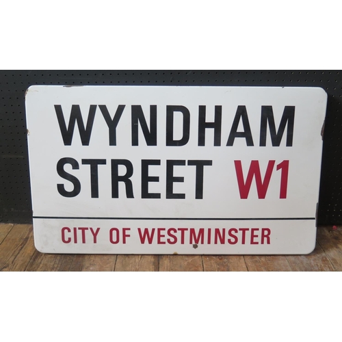 589 - An Original 'WYNDHAM STREET W1 CITY OF WESTMINSTER' Enamel Sign, 76x44cm