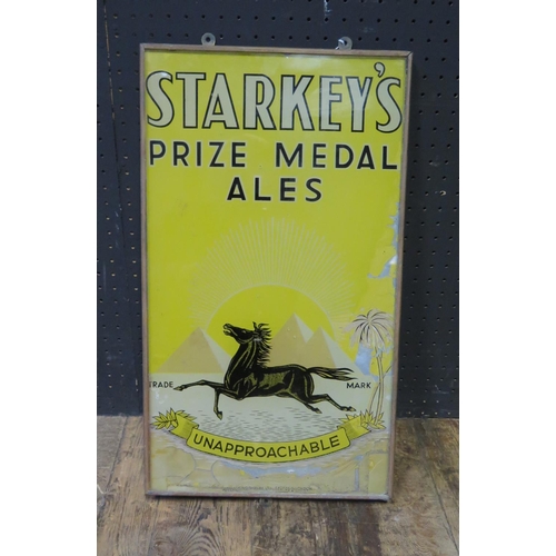 591 - A 'STARKEY'S PRIZE MEDAL ALES' Glass Advertising Sign with metal surround, 51x29.5cm