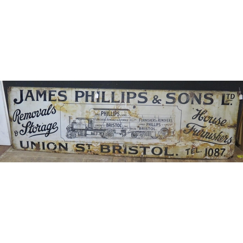 593 - A JAMES PHILLIPS & SONS LTD. UNION ST. BRISTOL Enamel Advertising Sign promoting their Removals & St... 