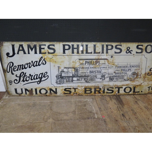 593 - A JAMES PHILLIPS & SONS LTD. UNION ST. BRISTOL Enamel Advertising Sign promoting their Removals & St... 