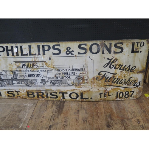 593 - A JAMES PHILLIPS & SONS LTD. UNION ST. BRISTOL Enamel Advertising Sign promoting their Removals & St... 