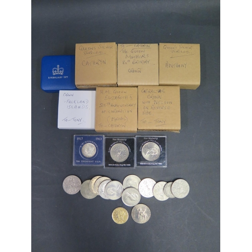 617 - A Collection of Silver Commemorative Crowns including three 1977 Silver Jubilee, 1980 Gibraltar Crow... 